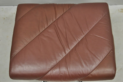 Vintage Ekornes Stressless Brown Leather Reclining Swivel Lounge Chair & Ottoman