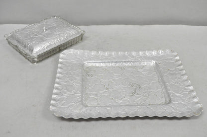 Vintage Art Deco Nouveau Hammered Aluminum Vegetable Relish Serving Platter Tray