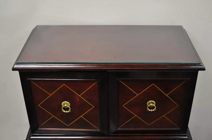 Vintage Hollywood Regency Mahogany Leather Door Tall Chest on Chest Dresser