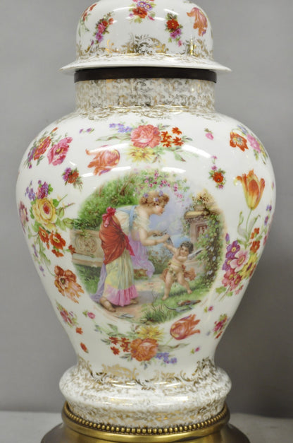 Victorian German Porcelain Ginger Jar Vase Meissen attr. French Table Lamp Pair