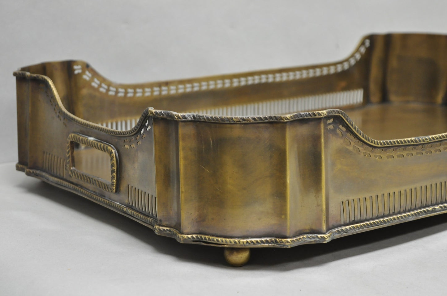 Contemporary Large Burnished Brass Serving Platter Butlers Bar Tray on Feet
