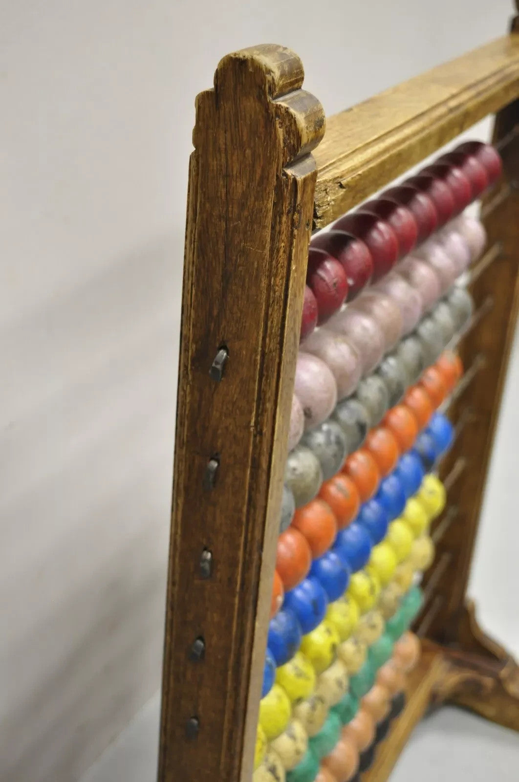 Large Vintage Mongolian Wooden Standing Math Abacus with Painted Wooden Balls