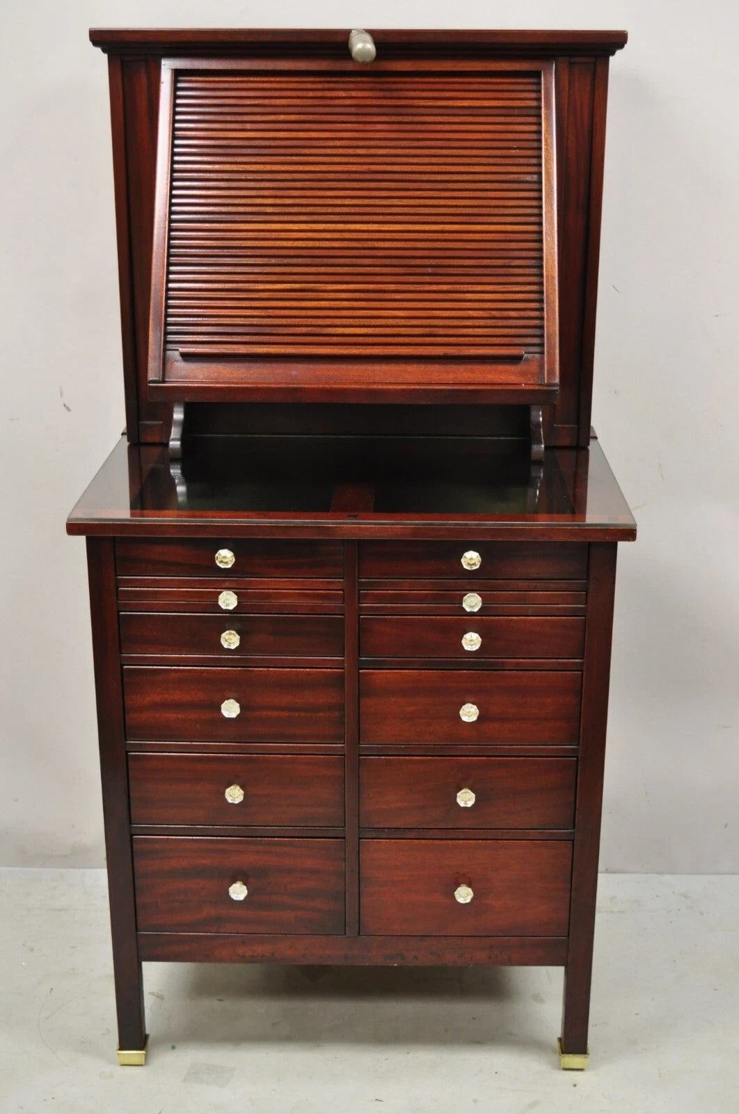 Antique General Optical Mahogany Ophthalmic Cabinet Roll Top Medical Work Desk