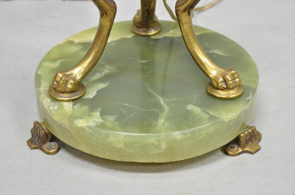 Antique Art Deco Brass & Green Onyx Paw Foot Victorian Pole Floor Lamp