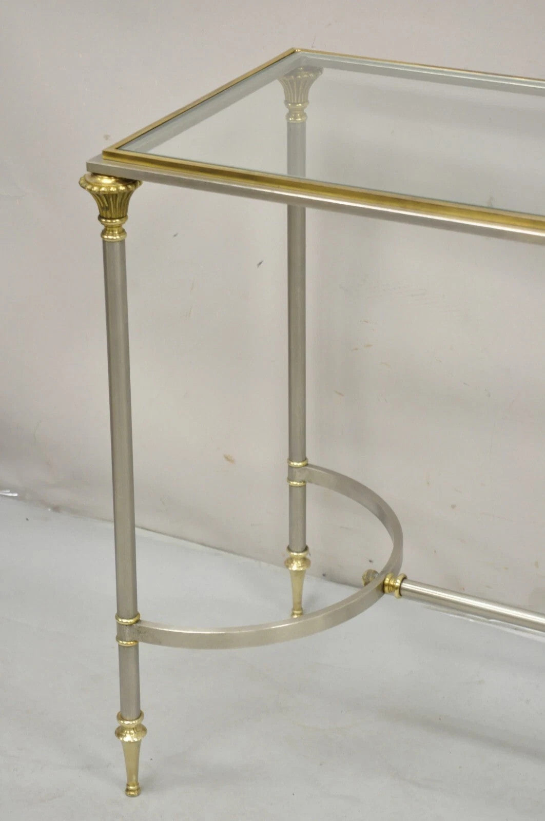 Neoclassical Directoire Maison Jansen Style Steel & Brass Console Sofa Table