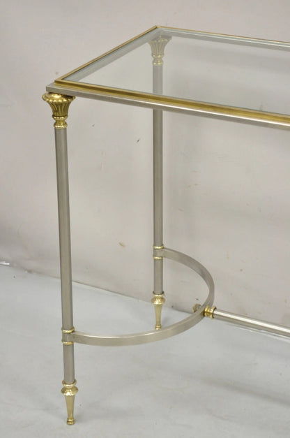 Neoclassical Directoire Maison Jansen Style Steel & Brass Console Sofa Table