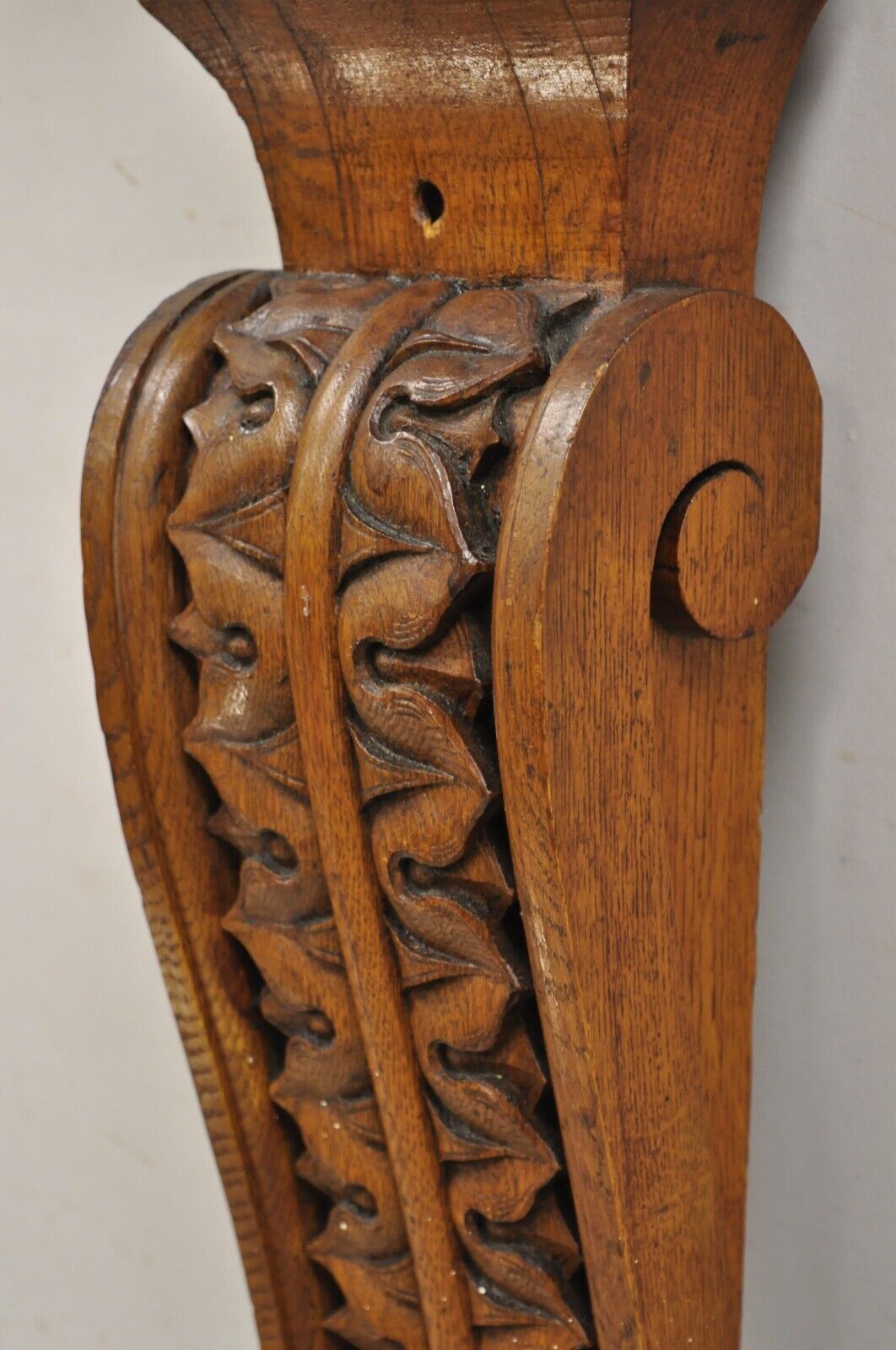 Antique Victorian Oak Wood French Renaissance 34" Tall Carved Corbel Bracket
