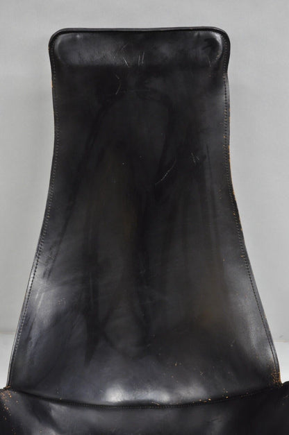 William Katavolos Mid Century Modern Black Leather Sling Steel K Lounge Chair
