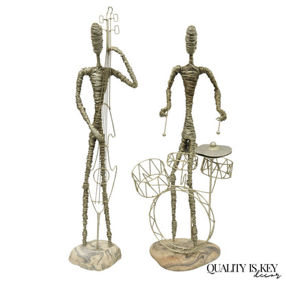 Vintage Mid Century Modern Brutalist Wire Musician Band Figure Sculpture - 2 Pc