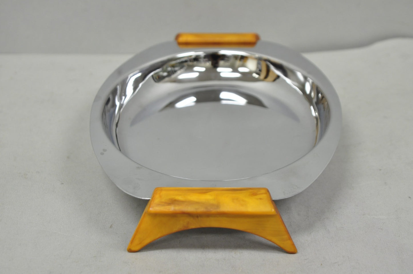 Vintage Art Deco Stainless Steel Glo-Hill Gourmates Butterscotch Bakelite Tray