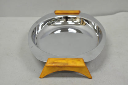 Vintage Art Deco Stainless Steel Glo-Hill Gourmates Butterscotch Bakelite Tray