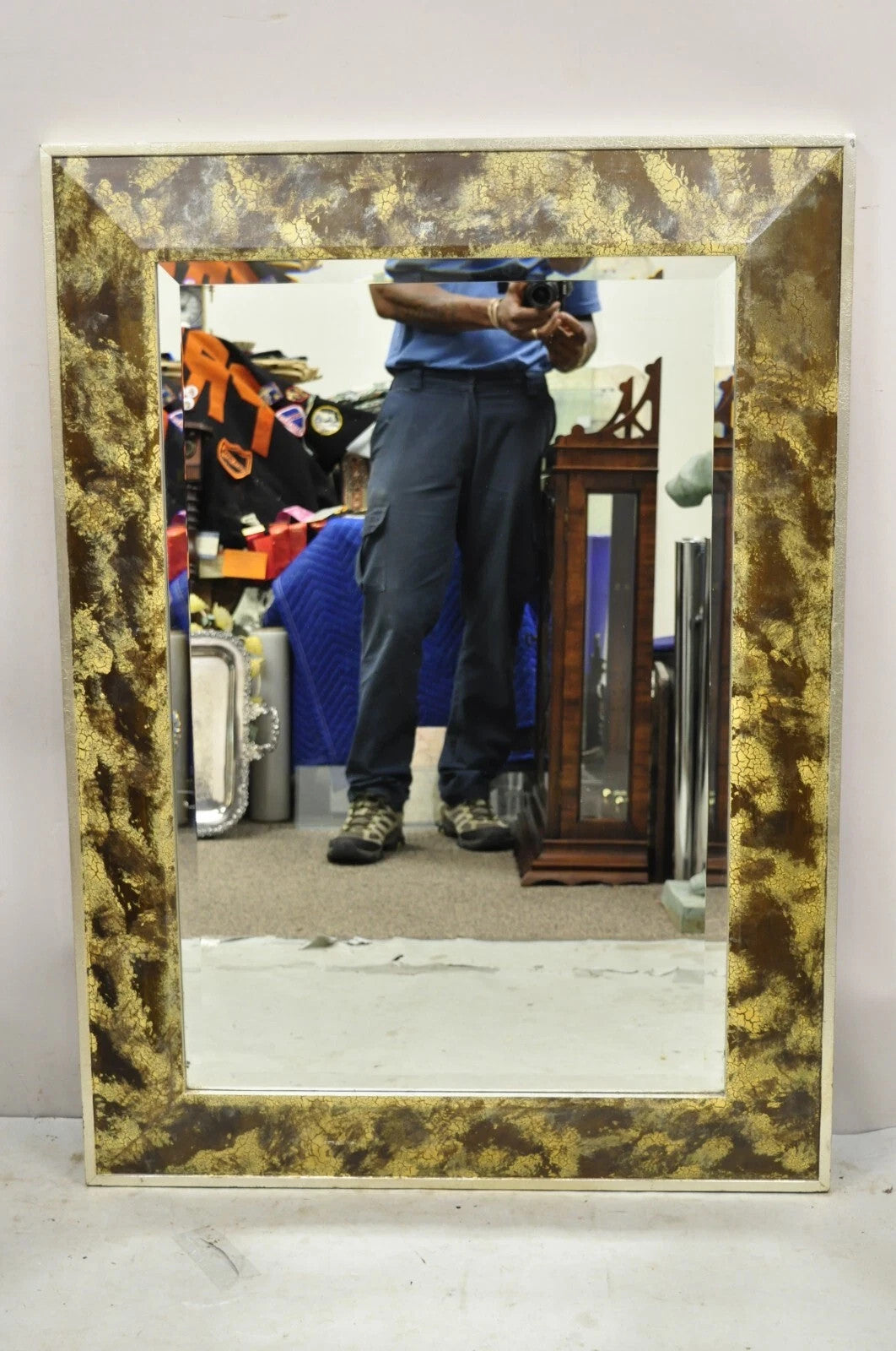 Decorative Arts Inc. Faux Tortoise Shell Painted Brown & Gold Modern Wall Mirror