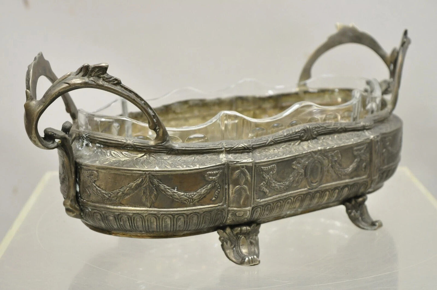 French Louis XVI Nickel Silver Plate Drape Design Centerpiece Bowl Dish Planter