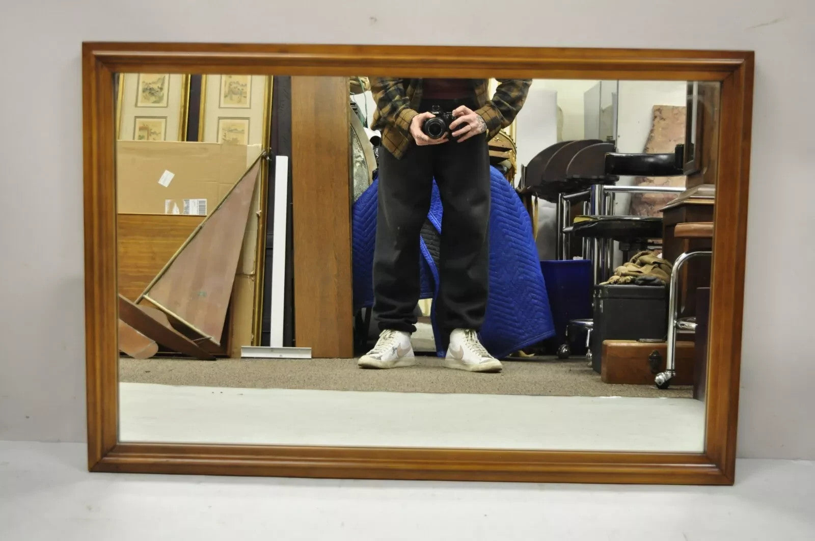 Vintage Mid Century Modern Walnut Wooden Frame 27 x 41 Modernist Wall Mirror