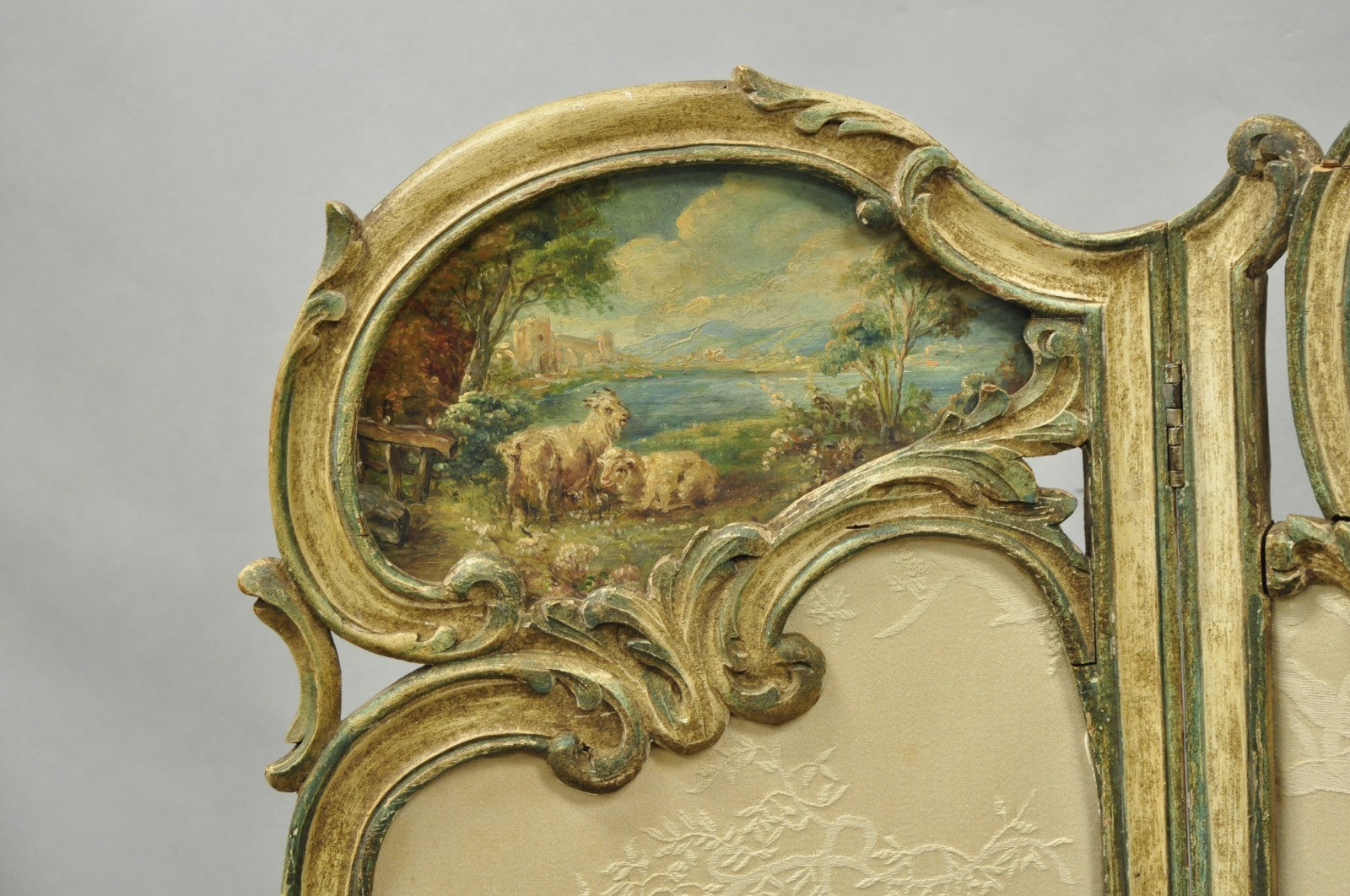 Antique French Louis XV Hand Painted Petite 3 Panel Folding Dressing Screen