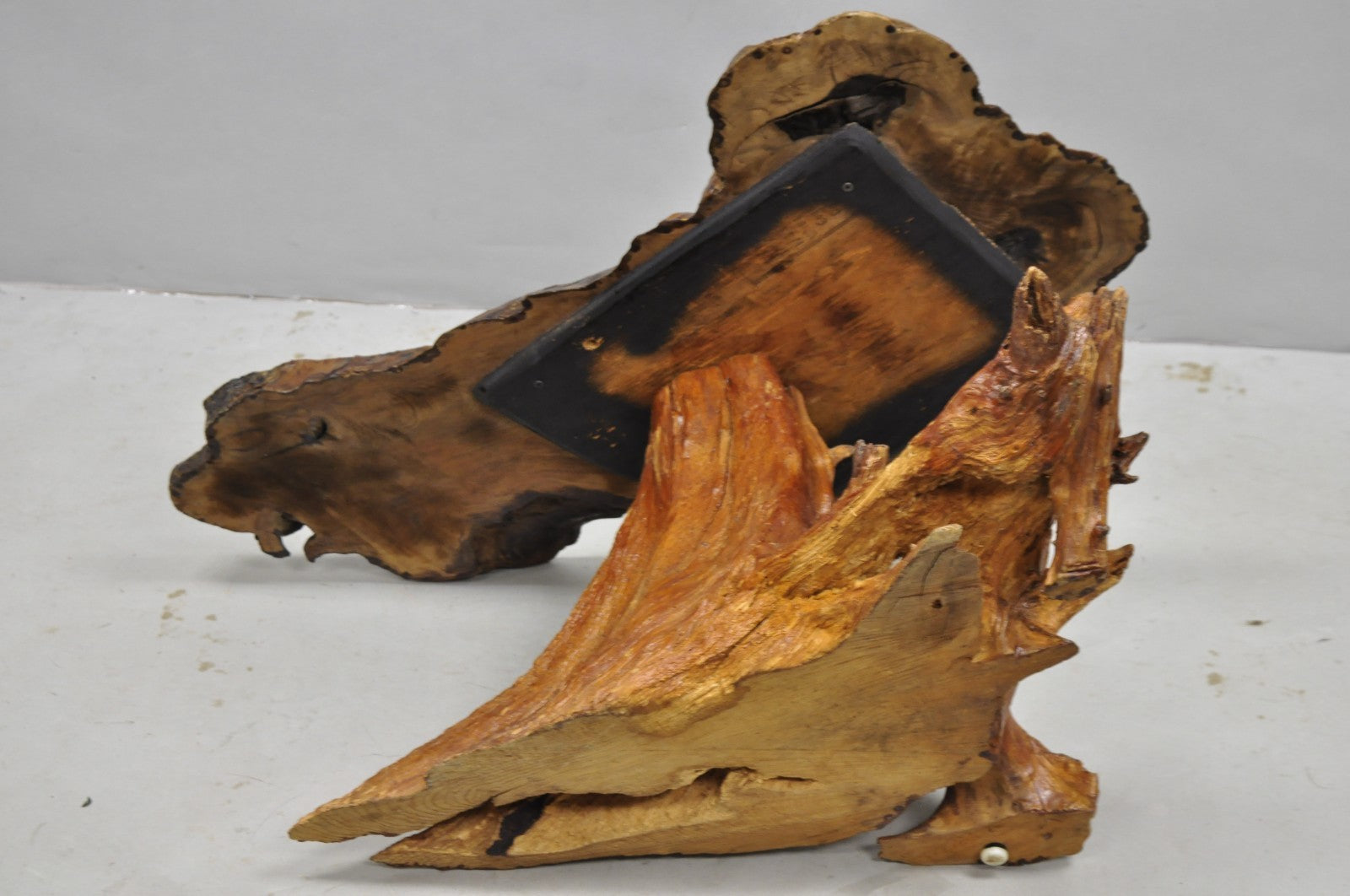 Vintage Mid Century Modern Burl Wood Slab Driftwood Sculptural Coffee Table