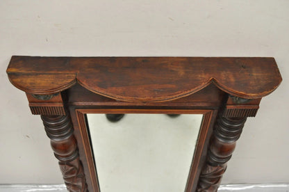 Antique American Empire Walnut Leaf Carved Wall Console Pier Mirror
