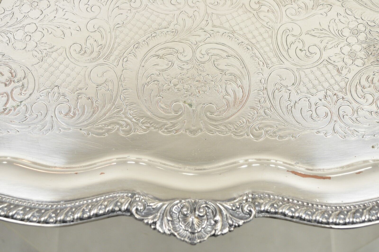 Antique English Victorian Large Silver Plated Scalloped Serving Platter Tray