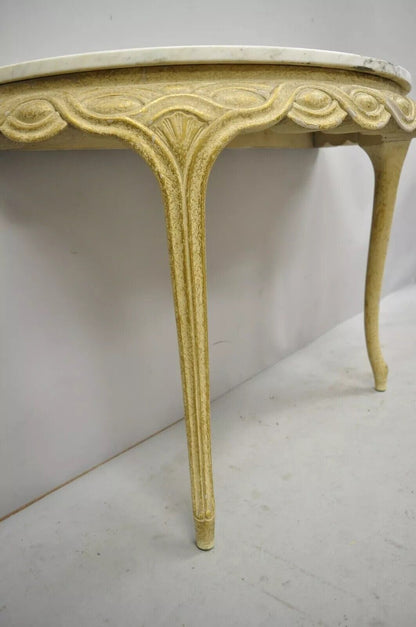 Italian Neoclassical Half Round Demilune Marble Top Ribbon Carved Console Table