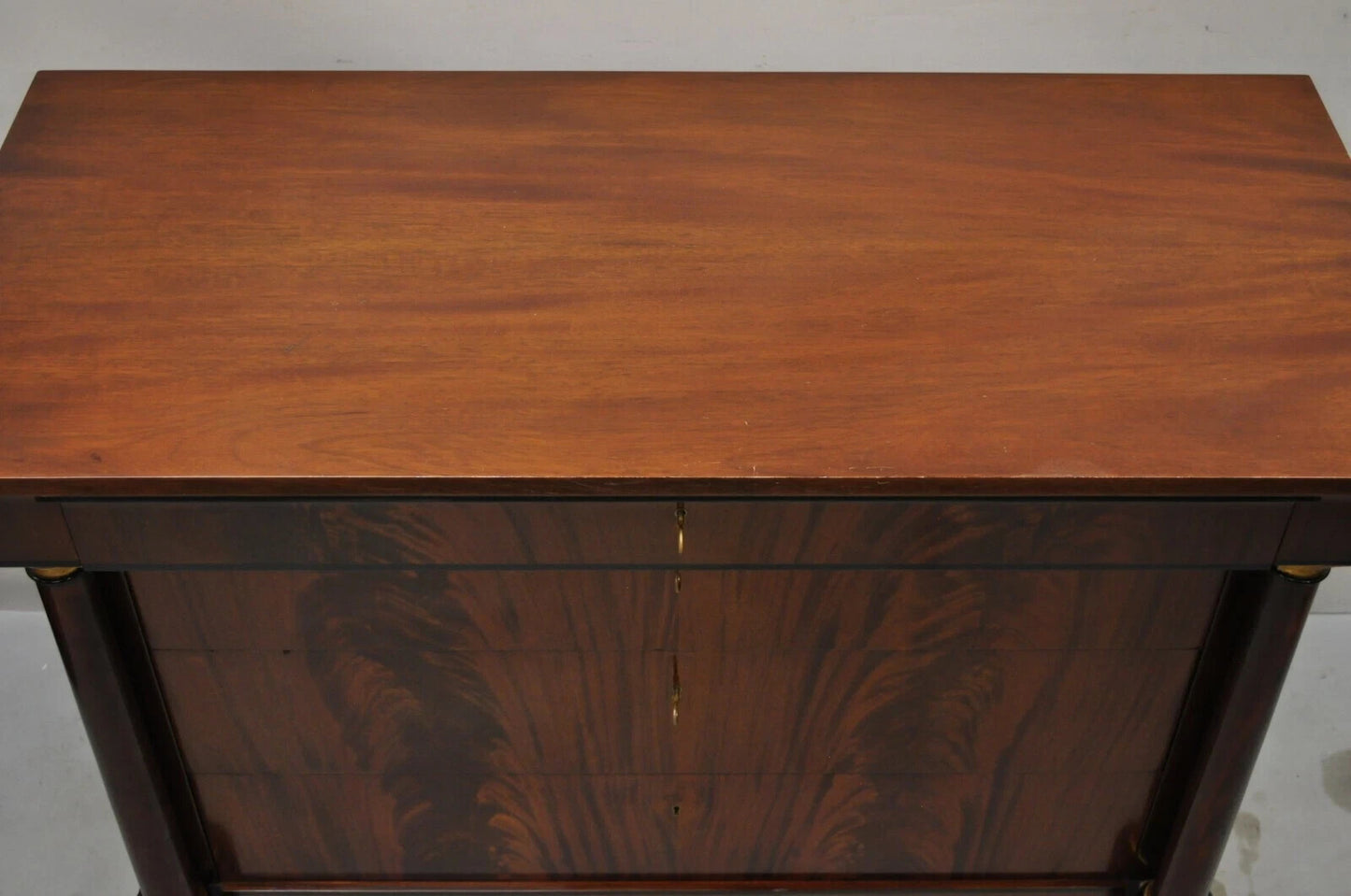 Villa Garnelo French Empire Style Crotch Mahogany 4 Drawer Commode Dresser Chest