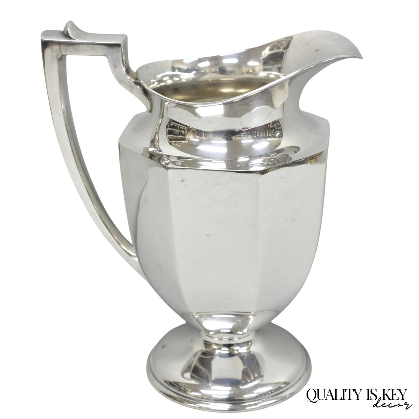 Vintage Art Deco Silver Plated Octagonal Faceted Water Pitcher by Homan Plate