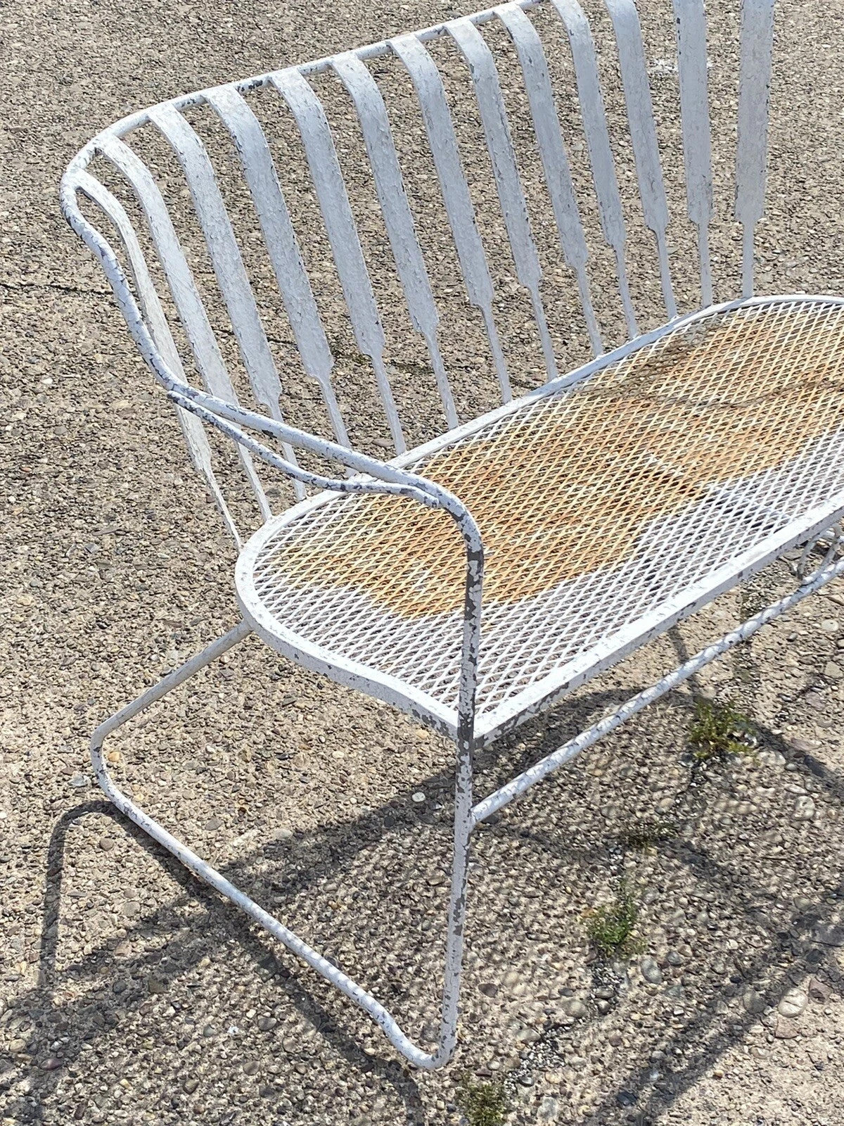 Vintage Mid Century Modern Wrought Iron Sculptural Garden Patio Loveseat Sofa