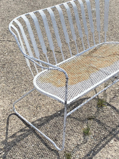 Vintage Mid Century Modern Wrought Iron Sculptural Garden Patio Loveseat Sofa