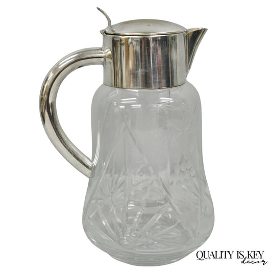 Antique Victorian German Silver Plated Cut Crystal Glass Lemonade Water Pitcher