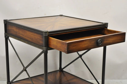 Industrial Style Iron and Wood X-Frame One Drawer Square Modern Side End Table