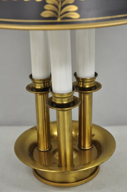 Vintage French Country Brass Tole Metal Shade Bouillotte Candlestick Table Lamp