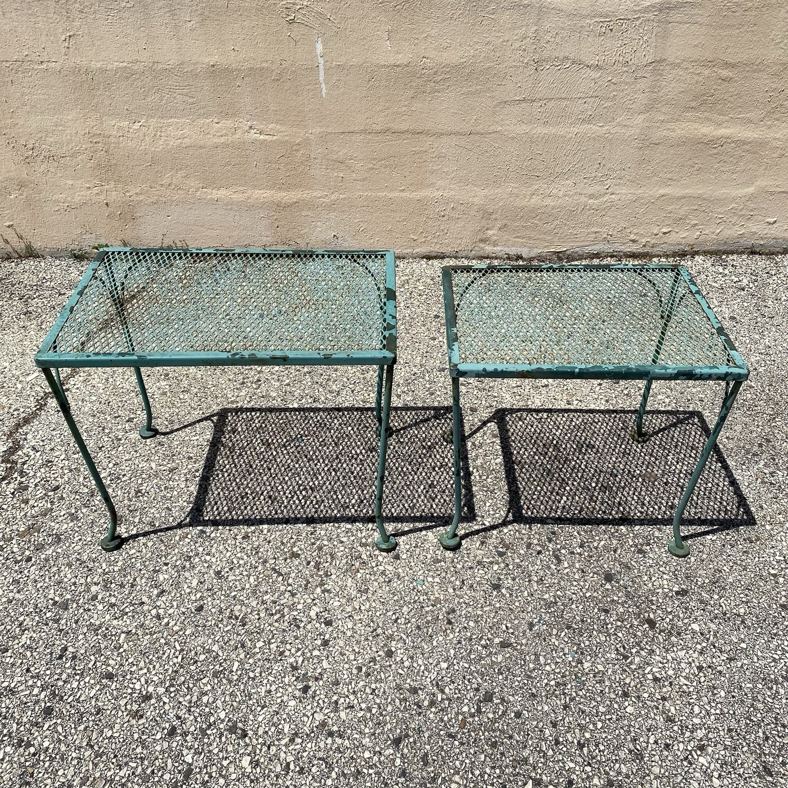 Vintage Woodard Wrought Iron Green Garden Patio Nesting Side Tables - 2 Pcs