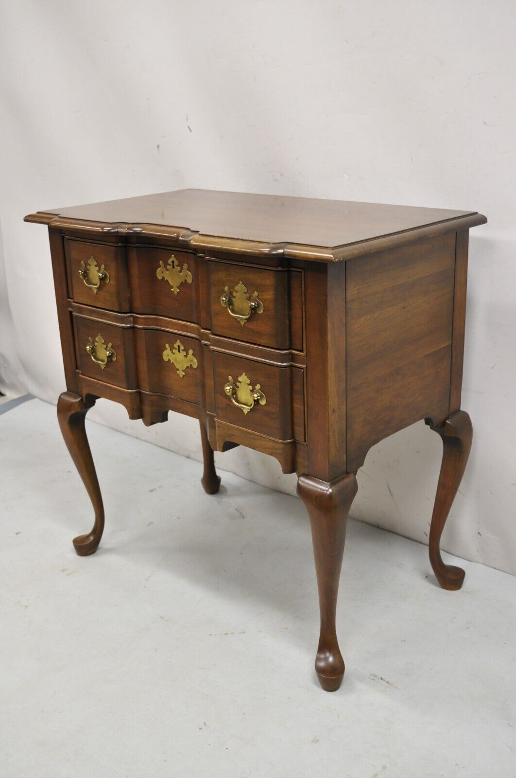 Vintage Pennsylvania House Queen Anne Cherry Wood Block Front 2 Lowboy Chest