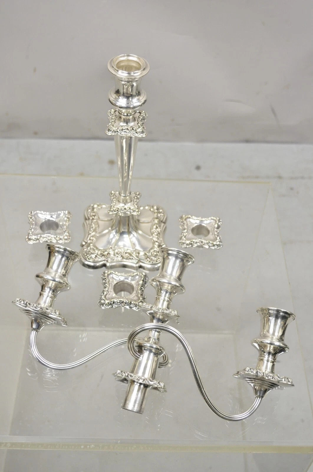 Antique Gorham Floral Repousse Twin Arm Silver Plated Candlestick Candelabra