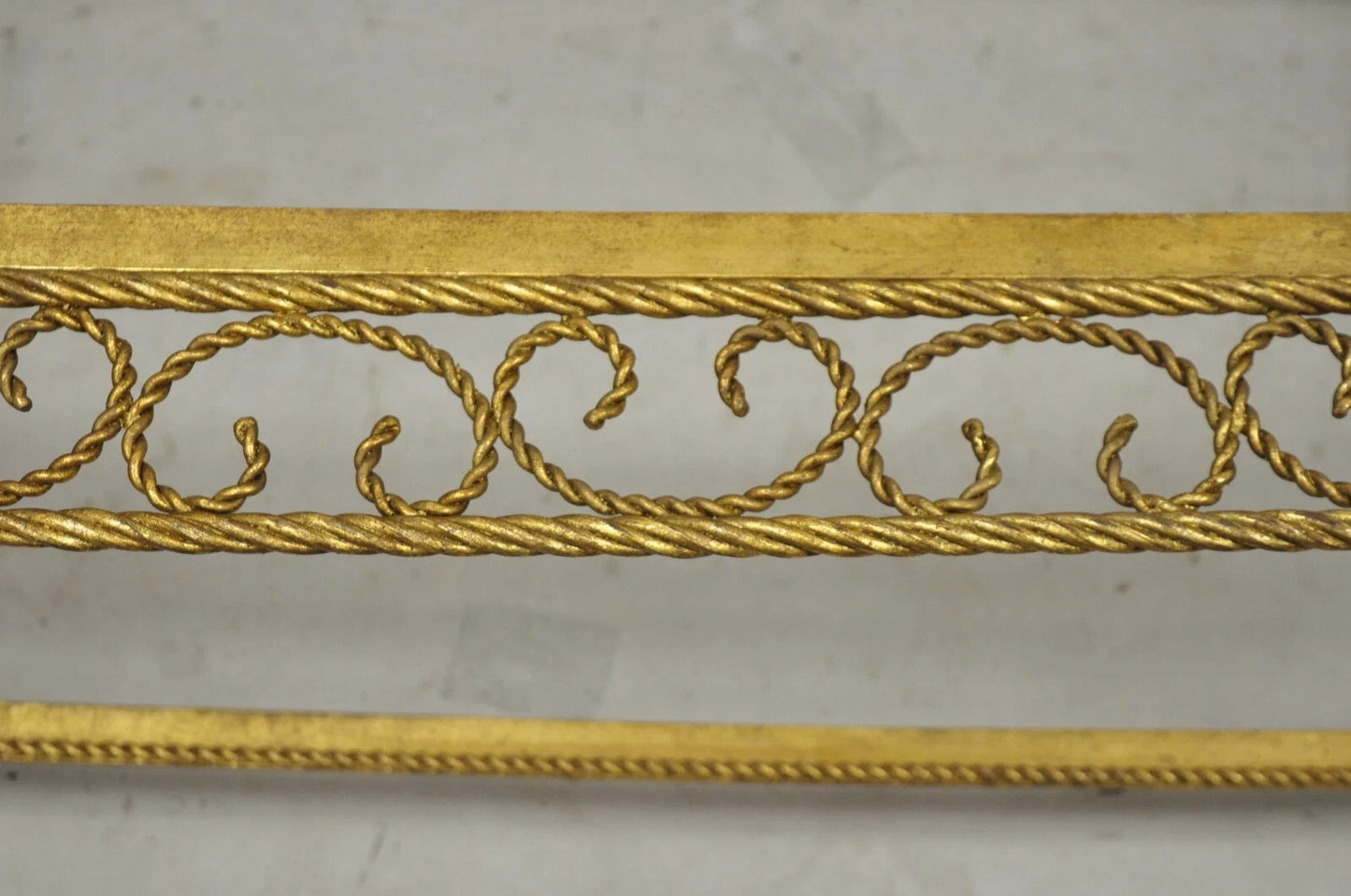 Italian Hollywood Regency Gold Gilt Iron Oval 2 Tier Rope Tassel Coffee Table
