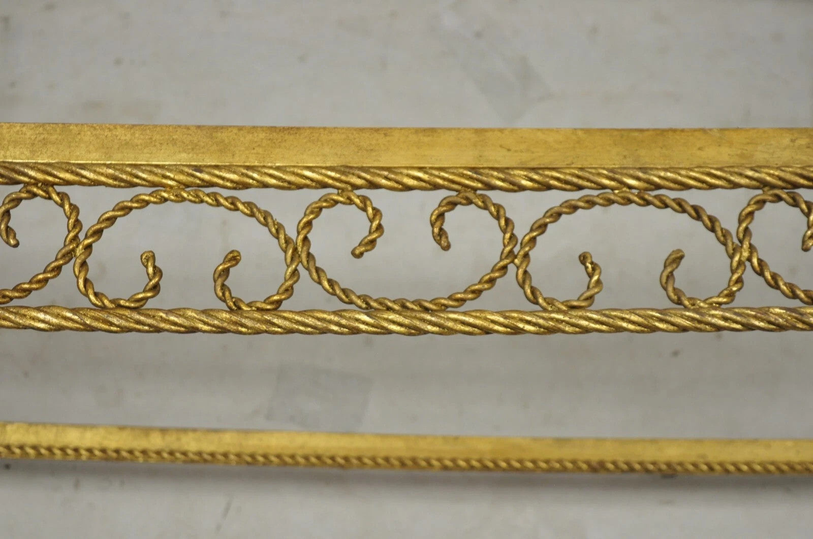 Italian Hollywood Regency Gold Gilt Iron Oval 2 Tier Rope Tassel Coffee Table