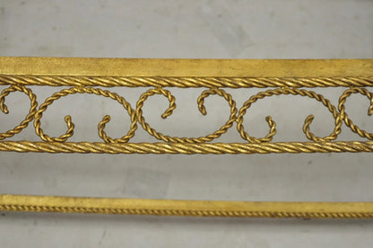 Italian Hollywood Regency Gold Gilt Iron Oval 2 Tier Rope Tassel Coffee Table