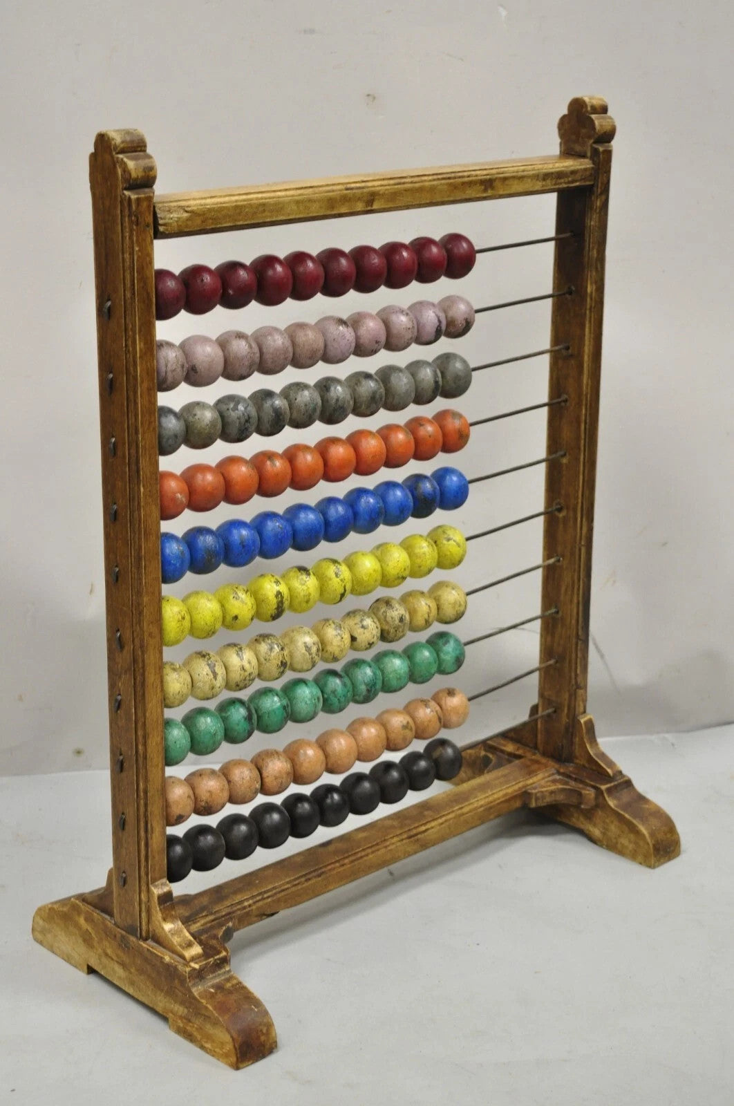 Large Vintage Mongolian Wooden Standing Math Abacus with Painted Wooden Balls