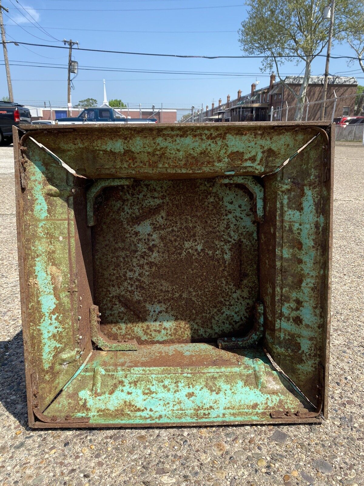 Vintage French Neoclassical Cast Iron Large Square Low Garden Pedestal Base Pair