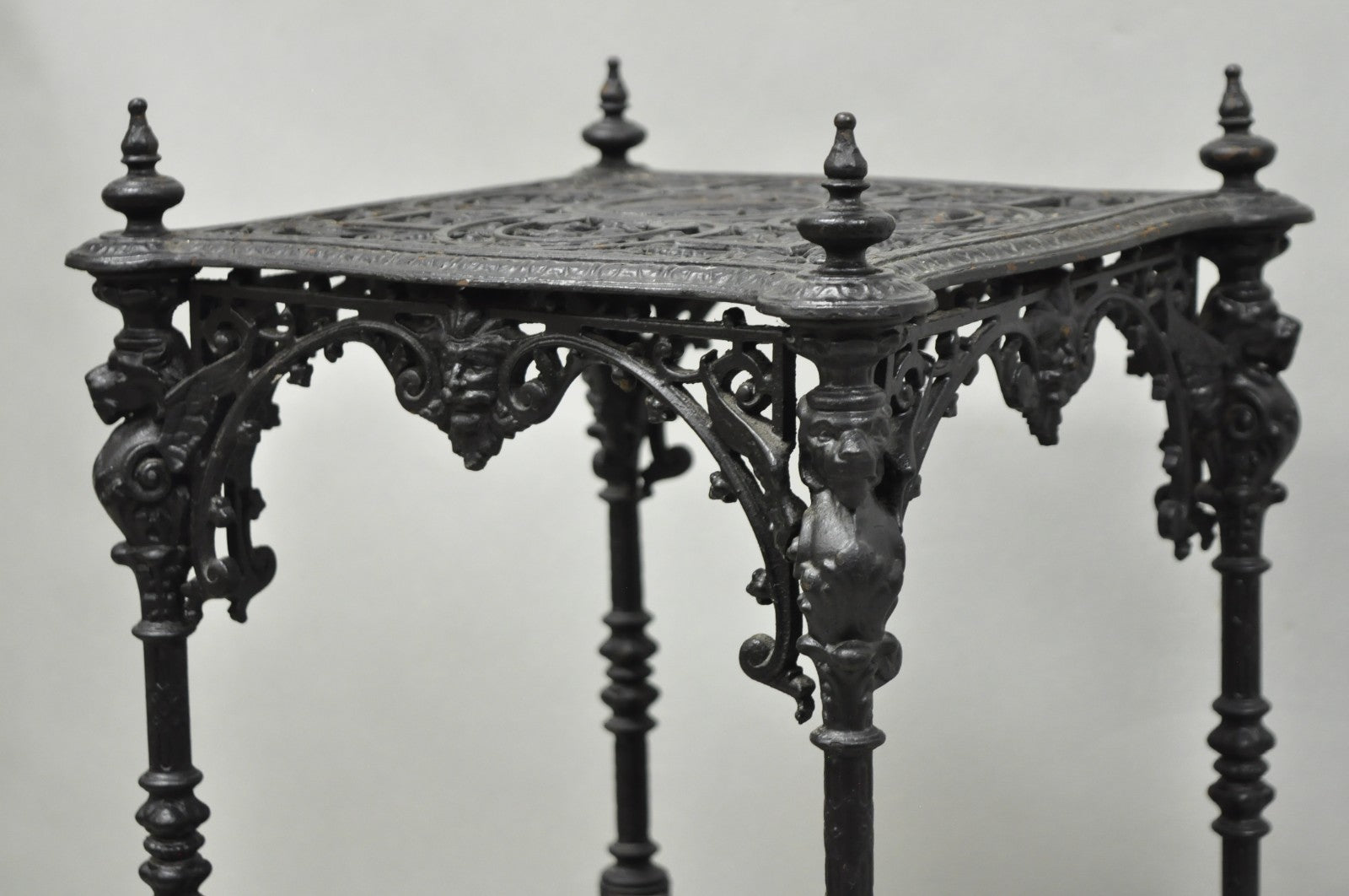 Antique French Renaissance Victorian Cast Iron Figural 3 Tier Plant Stand Table
