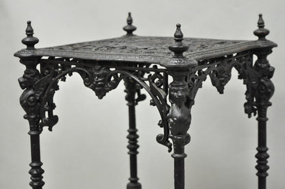 Antique French Renaissance Victorian Cast Iron Figural 3 Tier Plant Stand Table