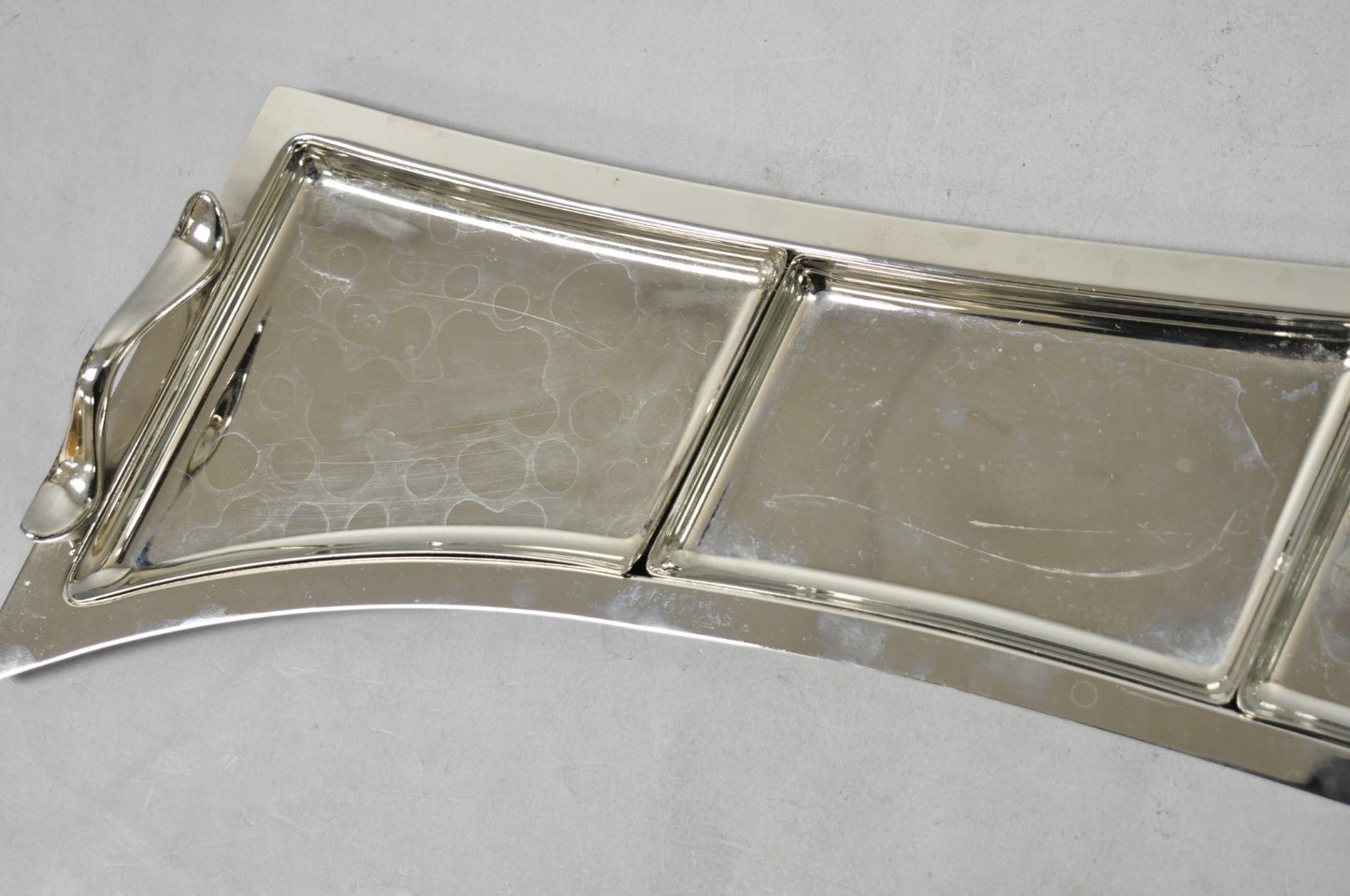 Vintage Modern Silver Plated 3 Section Narrow Serving Tray Trinket Dish by Towle