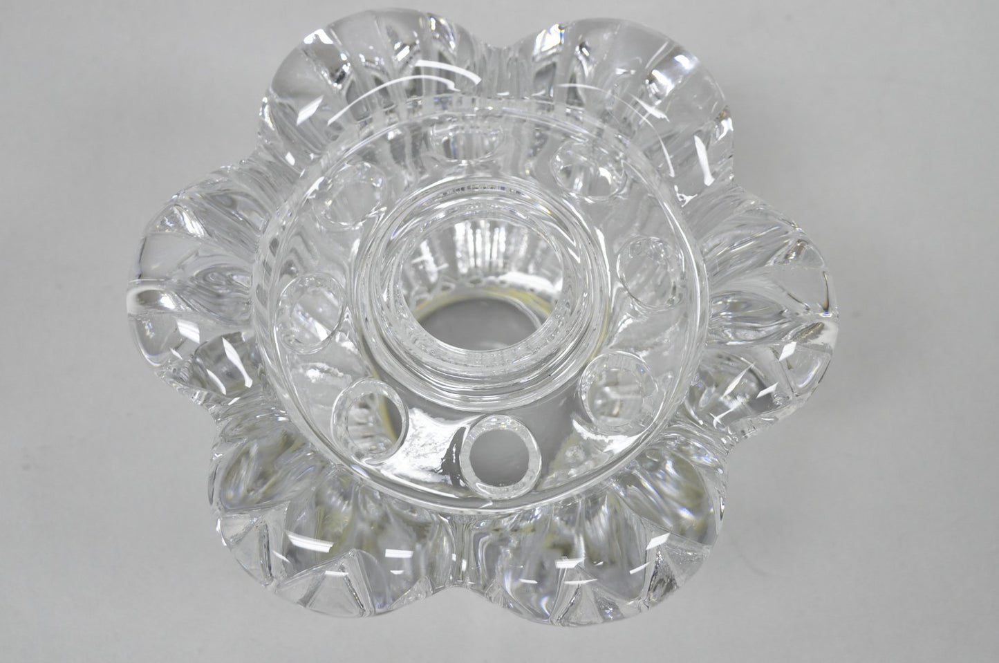 Vintage French Mid Century Modern Crystal Glass Flower Frog Flower Holder Vase