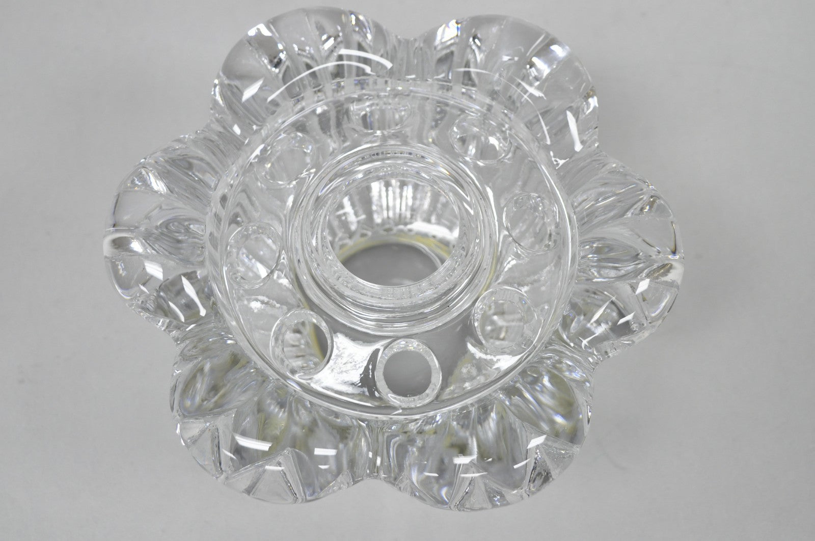 Vintage French Mid Century Modern Crystal Glass Flower Frog Flower Holder Vase