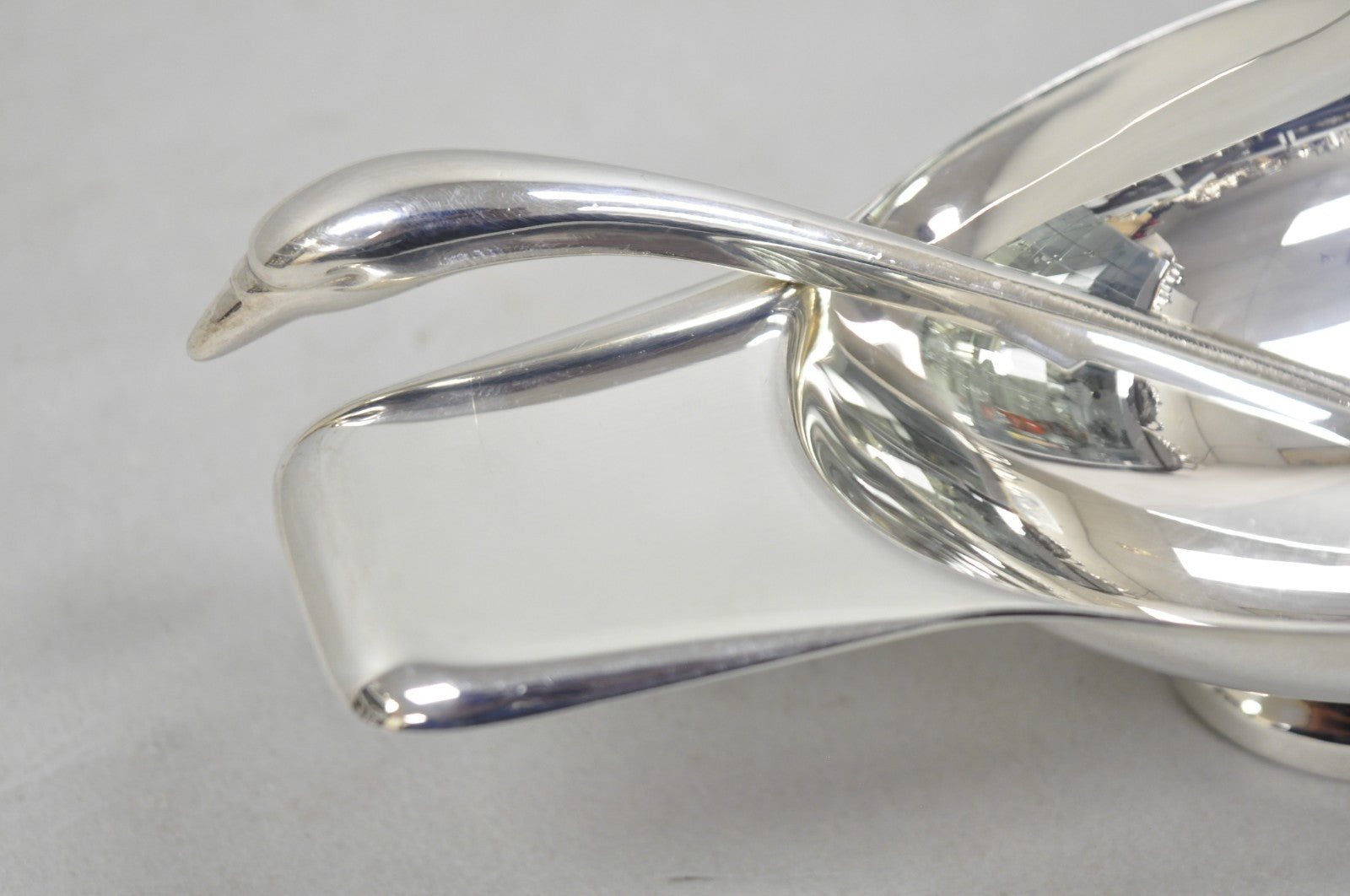 Christofle France Gallia Silver Plated Figural Gravy Sauce Boat w/ Swan Spoon
