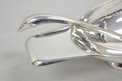 Christofle France Gallia Silver Plated Figural Gravy Sauce Boat w/ Swan Spoon