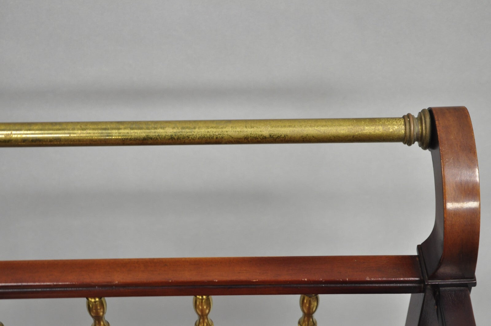 Vintage French Regency Mahogany 2 Tier Brass Gallery Rolling Bar Cart Server