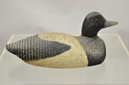 Antique Carved Wood Wooden Black and White 13" Mallard Duck Decoy w/ Glass Eyes