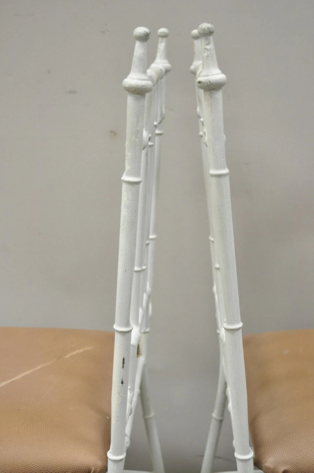 Vintage Italian Hollywood Regency White Faux Bamboo Metal Accent Side Chair Pair