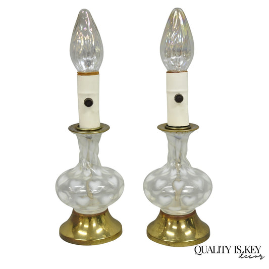 Vintage Hollywood Regency Petite Blown Glass Boudoir Table Lamps w/ Hearts, Pair