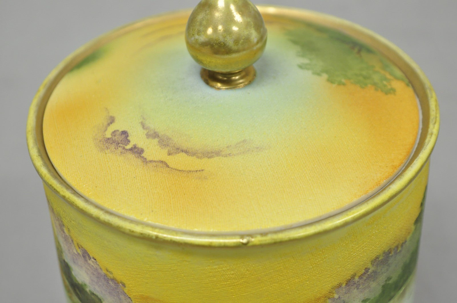 Antique Nippon Hand Painted Coralene Porcelain Lake Duck Scene Biscuit Jar